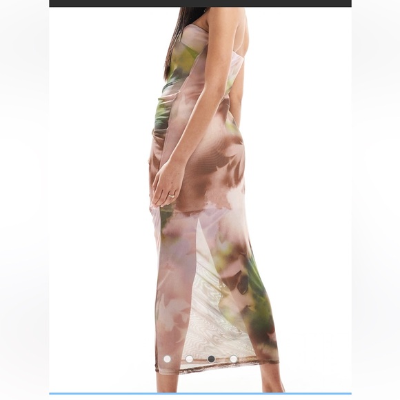 ASOS DESIGN bandeau midi dress with drape mesh bodice - Picture 3 of 9